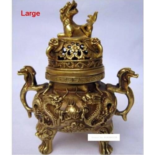 New Arrival Art Collection Chinese Brass Two Dragons Incense Burner /Metal Decoration Crafts Censer Hot Selling (Large)
