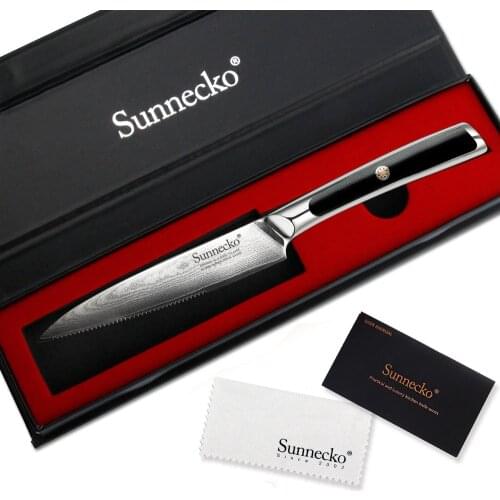 SUNNECKO 5'' Steak Knife Damascus Japanese VG10 Core Steel Blade Kitchen Knives G10 Handle Sharp Table Dinner Chef Cutter Knife