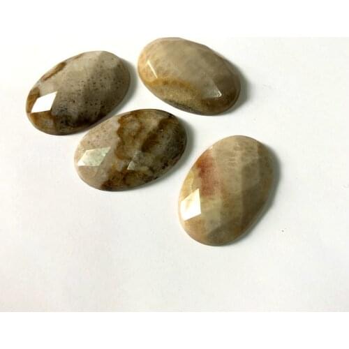 Wholesale 2pcs/lot Coral Fossils Jaspe r Bead cabochons20x30mm Faceted Oval Gem stone Bead Cabochon Ring Face