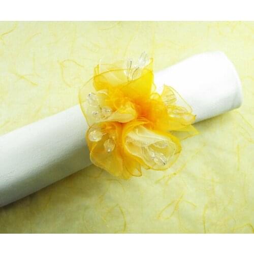 Orange crystal Rose napkin ring, beaded wedding napkin holder