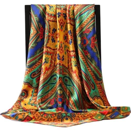 2021 Summer 90X90CM Dustproof Kerchief Female Square Silk Scarves Popular Print Sunscreen Handkerchief Fashion New Colour Shawls