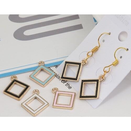 Side Length 12mm Zinc Alloy Metal Enamel Simple Geometric Rhombus Design Charm Pendant For DIY Earring Necklace Jewelry Findings