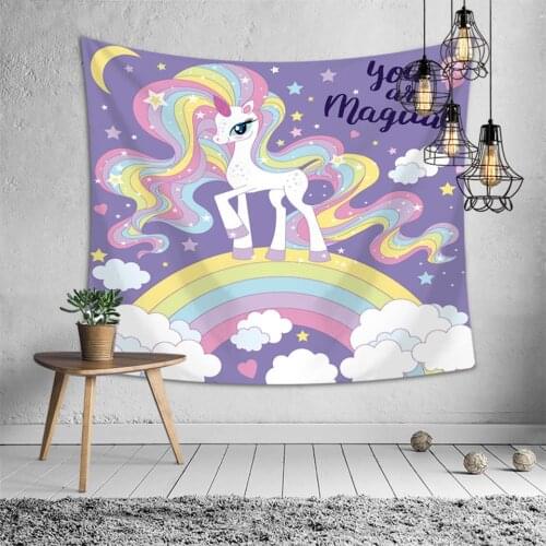 Rainbow Unicorn Tapestry Wall Hanging Hippie Beach Mat Cloth Galaxy Psychedelic Wall Carpet Tapestries Kids Girls Birthday Gift