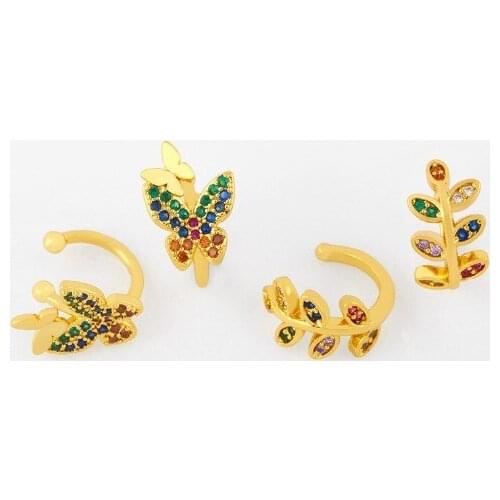 Tree multicolor Brass micro pave cz zircon cubic zirconia Ear clip cuff Earrings no piercing copper gold plated crystal