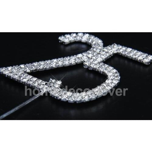 Silver Crystal Rhinestone 25th Birthday wedding Anniversary Number Cake Topper