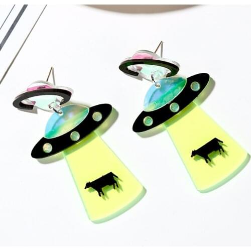 YAOLOGE Hallows' Day Earrings For Women Kelly Earrings Fashion Charm Exaggerated Hip Hop Girls Gift Funny Alien Flying Saucerman