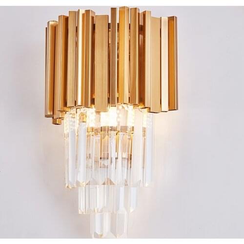 FKL Modern Wall Lights Crystal Gold Bedside Wall Lamp For Bedroom Decoration Lamps Wall Sconce LED Ac 110V 220V Dia23cm H35cm