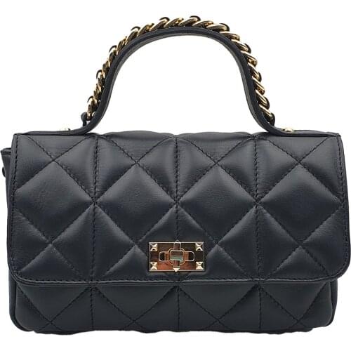 Womens bag with handle attraversiamo Ragusa, genuine leather, Italy, leather belt with chain, leather handle, large