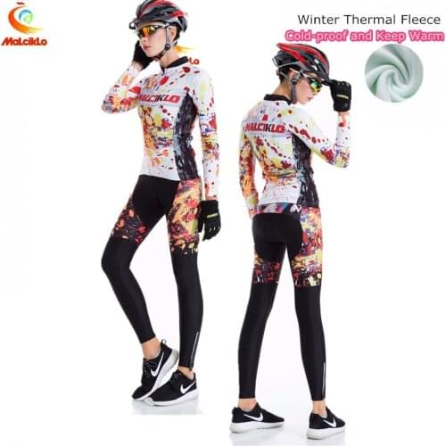 Malciklo Passion Flame Thermal Fleece Cycling Jersey 2019 Sets Bike Clothes Ropa Ciclismo Maillot Winter Cycling Clothing Women