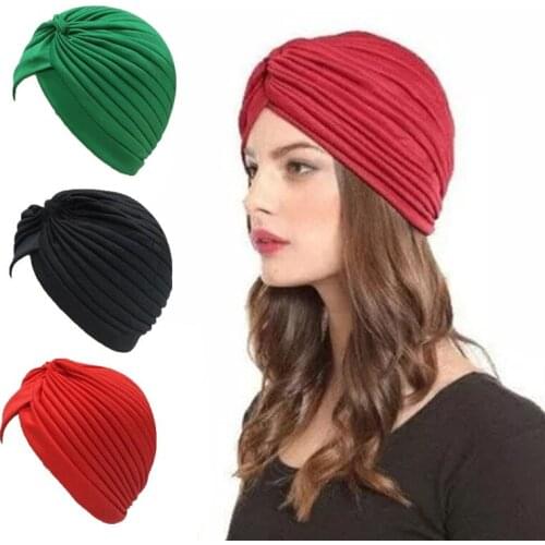 Solid Color Knotted Turban for Women Fashion Hairwear Head Wrap Scarf Ladies Cancer Hat Beanies Islamic Inner Cap Bandanas