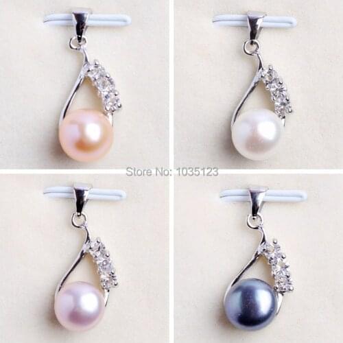 High Quality 9mm Pretty Natural 4 Color Freshwater Pearl And Zircon Fashion Pendants wj174