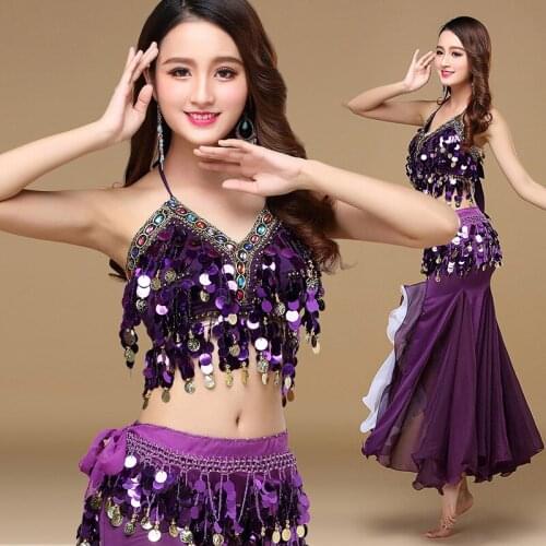 10 Colors Belly Dance Skirt Costume Women Dance Coins Tops for Slim Gilrs Bellydance Sequins Beaded Outfits Bra Belt Skirt
