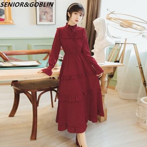 High Quality Retro French Fashion Long Red Dress Women Flare Sleeve Tie Waisted Midi Dress Ruffled Hem Vintage Party Dress
