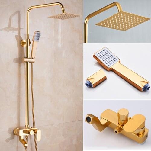 Golden Bathtub Faucets Rainfall Shower Mixer Tap Bathroom Wall Mounted Hand Held Shower Head Kit Shower Faucet Sets