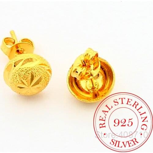 100% 925 Sterling Silver Earrings for Women 2020 Yellow Gold Golden Jewelry Cute Stud Earrings Wedding Party Mum Gift
