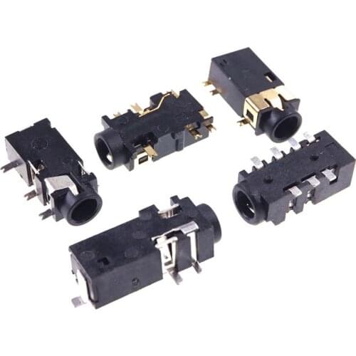 100pcs 3.5 mm Audio Jack SMD 4 Conductors TRRS Socket Stereo Receptacle Right Angle Female for 4 Poles Phone Plug 14 mm