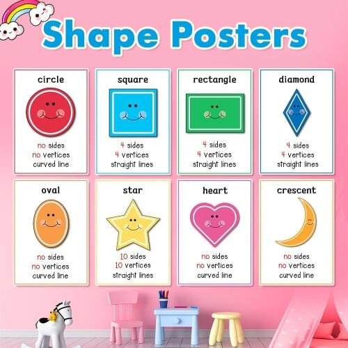 12Pcs/Set Shapes English Flash Cards Word Card Kids Montessori Kindergarten Teaching Aids Learning Educational Toys For Children