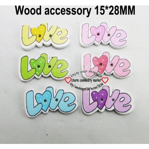 25pcs Letter Love Heart Patterns Cartoons Wood Sewing Button Scrapbook Charms Garment Buttons WCF-398