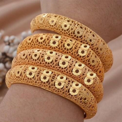 4pcs Dubai Bangle For Women Indian Bracelet Africa Ball Jewelry Gold color Bangle&Bracelet Ethiopian Wedding Bride Jewelry