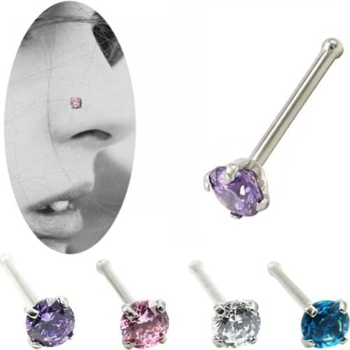 4pieces Sexy Womens Nose Studs Stainless Steel Round Zircon Mixed Colors Piercing Nose Septum Body Pircing Jewelry For Girls