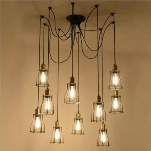 Antique Cluster Edison Retro Spider Chandelier 10 Light for dining room bedroom droplight for bar office coffee shop