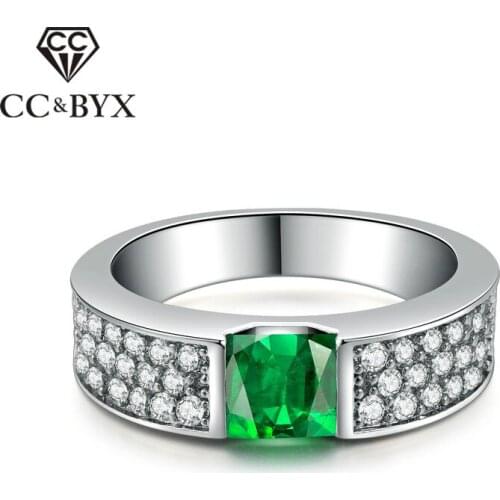 CC Ring For Women Fashion Jewelry Simple Green Stone Rings White Gold Color Party Bride Wedding Engagement Anillo Mujer CC1104