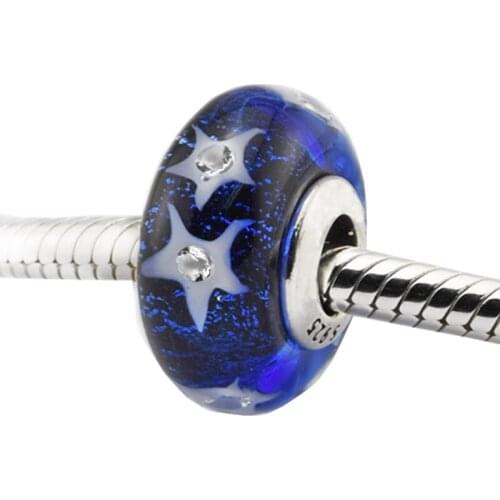 DIY Fits For Pandora Bracelets Starry Night Sky Murano Galss Beads 100% Sterling Silver Charms Free Shipping
