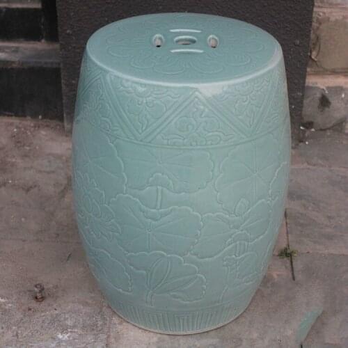 Jingdezhen Ceramic Stool Porcelain Stool Pink Blue Glaze Carving Lotus Garden Bathroom Balcony home decoration porcelain Stool