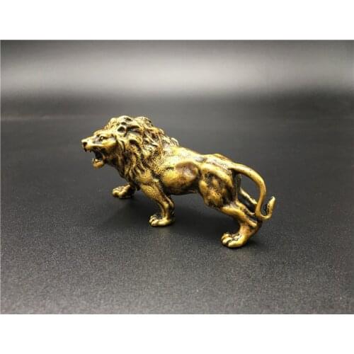 Chinas archaize pure brass lion small statue