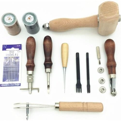 Hot!!! 11pcs Leather Craft Tools Kit Punch Stitching Sewing Leather Tools DIY Stamp Hand Gift Home Handwork Accessories
