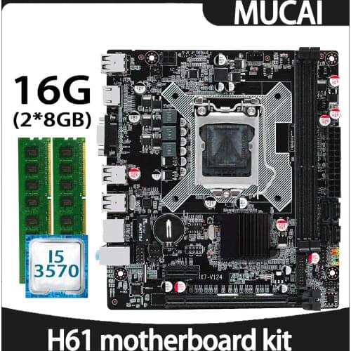 MUCAI H61 Motherboard LGA 1155 Kit Set With Intel Core i5 3570 CPU Processor And DDR3 16GB(2*8GB) 1600MHZ RAM Memory PC Computer