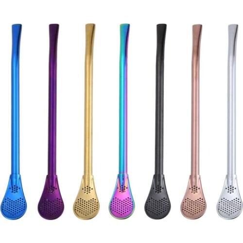 Stainless Steel Stirrer Drinking Straw Coffee Spoon Straws Kitchen Dining Barware Supplies LX8669