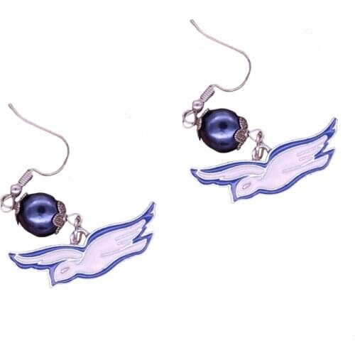 Metal White Blue Enamel Color Greek Letter Sign Sorority Fraternity Zeta Phi Beta Dove Earrings ZOB Gift Jewlry