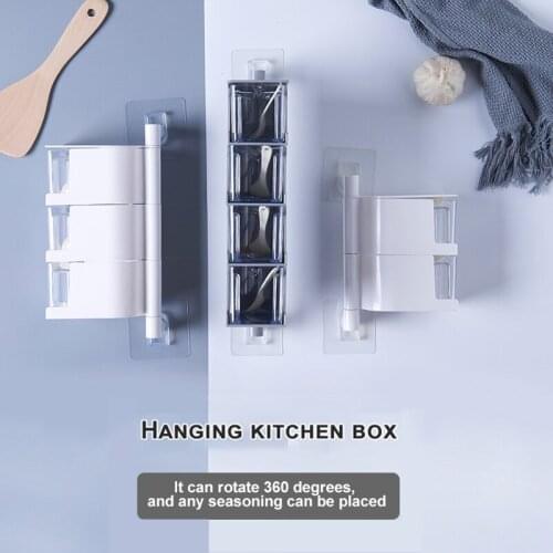 Multi-tier 360 Degree Rotating Wall Mount Spice Rack Seasoning Storage Box Jars Organizer Condiments Container GQ