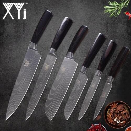 XYj Kitchen Chef Stainless Steel Knives Set Damascus Pattern Veins Blade Knife 8'' 7'' 5'' 3.5'' INCH Slicing Santoku Knife