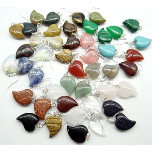 Natural stone Heart-shaped Turquoises tiger eye Opal Quartz crystal Earring for diy Jewelry making Earring Pendant Accessories