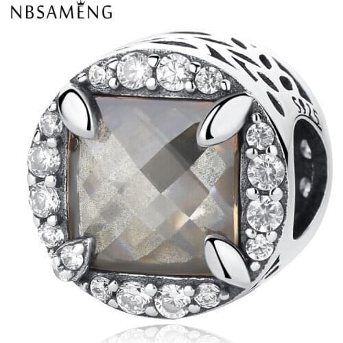 NBSAMENG 100% 925 Sterling Silver Bead Radiant Grains of Energy Charm Beads Clear CZ Fit Original Bracelets DIY Jewelry