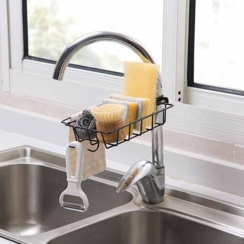 OTHERHOUSE Kitchen Sink Organizer Iron Storage Rack Shelf Sponges Holder Soap Drying Rack Cleaning Cloth Brush Drainer Holder