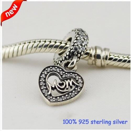 Fits Bracelets Mum Silver Beads with cubic zirconia Summer Style Original 100% 925 Sterling Silver Charms DIY Wholesale 09204