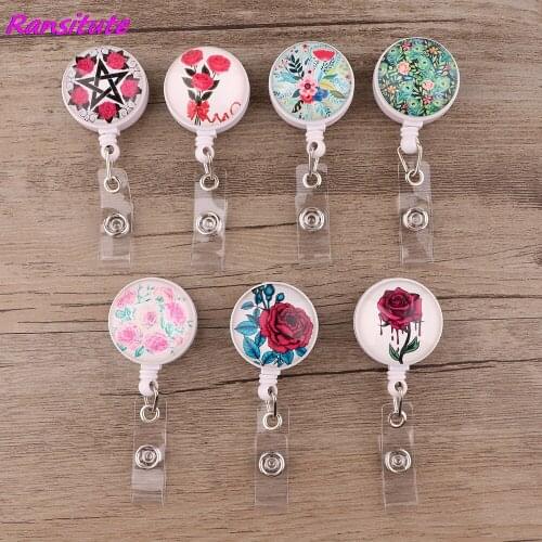 R2058 1pcs Flowers Series Red Rose Painting Art Badge Reel Clip For Student Friends Exquisite IC Card Badge Holder Fashion Gifts