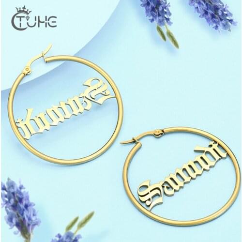 Stainless Steel Hoop Earrings For Women Customized Name Earring With Statement Words Persinality Fashion Jewelry Special Gift