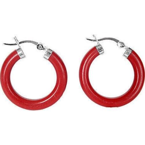 Free shipping A Fashion Red Coral 925 Sterling Silver Hook Circle Dangle Earrings