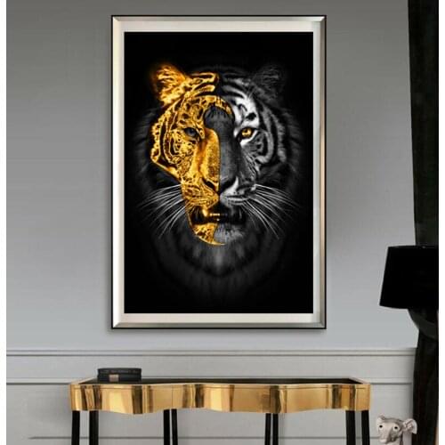 Modern Black and Gold Animal Poster Tiger Canvas Picture On The Wall Paintings for Interior Frameless Home Room Decor