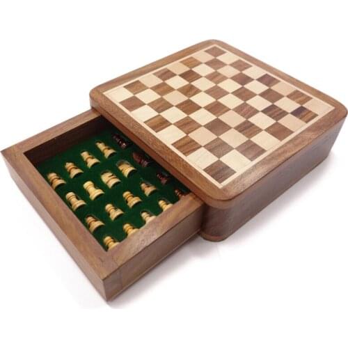 Staunton Chess Mini Portable Solid Wood Chess Pieces Magnetic Drawer Storage Craft Gift Ideas Xadrez Tabuleiro Jogo Table Games