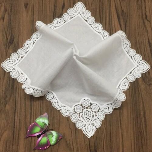 Weddings gifts Fashion Wedding Bridal Ladies Cotton with Vintage Crochet Lace Edges Hankies Vintage Hanky