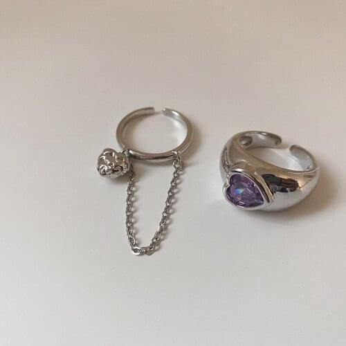 U-Magical Textured Love Heart Open CZ Zircon Ring for Women Long Chain Tassel Metallic Adjustable Index Finger Ring Jewelry