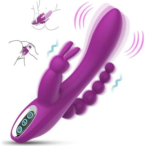 3 in 1 G-Spot Rabbit Anal Dildo Vibrator with 7 Vibrating Modes Clitoris Vagina Stimulator Adult Sex Toys for Women Masturbardor