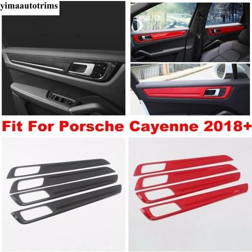Car Interior Inner Door Decor Strip Protection Cover Trim ABS Red Carbon Fiber Look Accessories For Porsche Cayenne 2018 - 2021