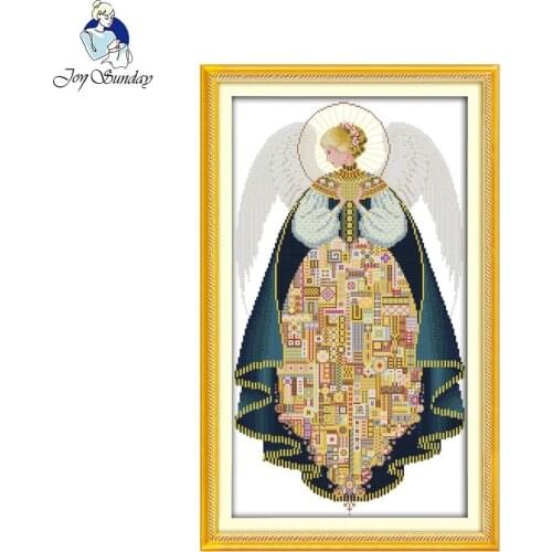 Angel Embroidery Gold Thread and French Knot DIY Hand Made Aida Cotton Canvas Painting of Needlework Crafts Cross Stitch Kits