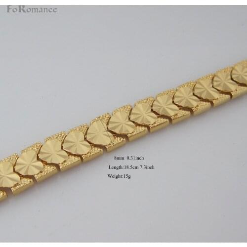 Order 10$ GET FREE SHIPPING /15G 7.3" 8MM 0.31" WIDTH - YELLOW GOLD GP OVERLAY FILLED BRASS HEART PART LINK BRACELET